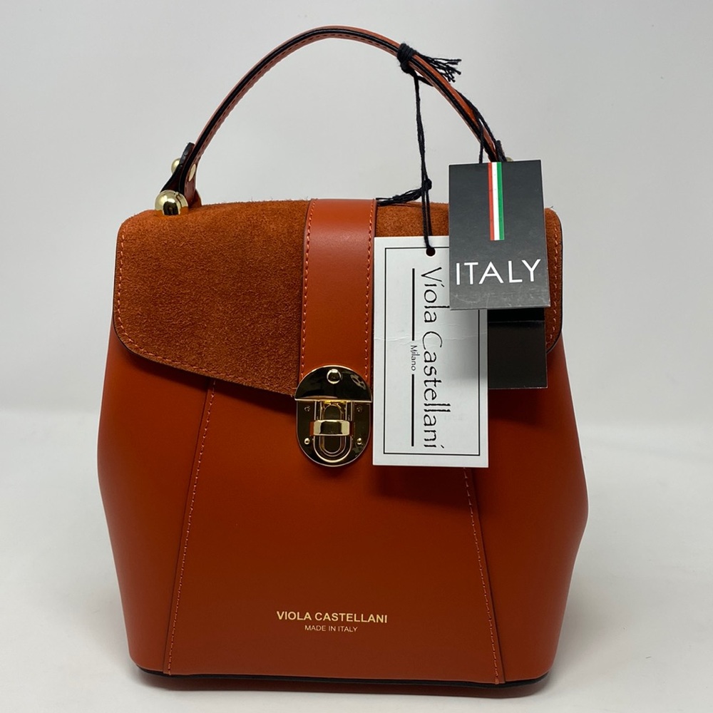 Viola Castellani Handbag-Shoulder-Backpack Genuine Leather Italy Papaya NWT